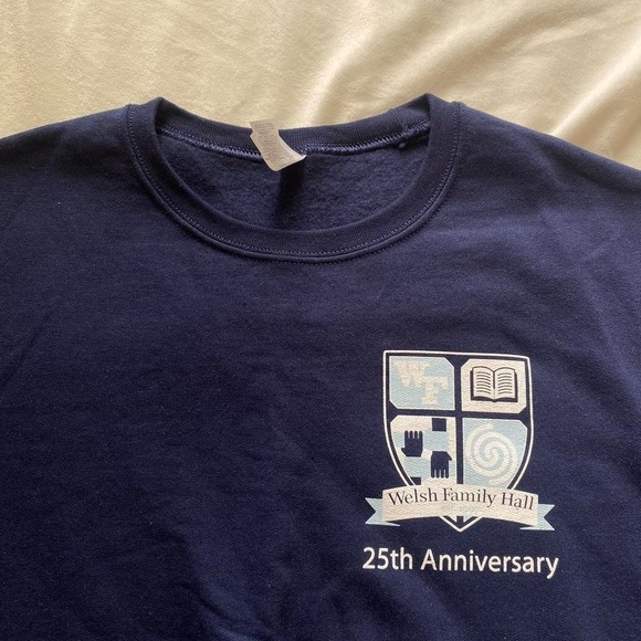 navy blue and white Notre Dame Welsh Family Hall crewneck - Picture 2 of 8